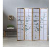 Paravent Nature en 4 panneaux - Cloison en bois avec motif bambou et papier de riz