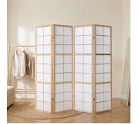 4 pan diviseur de pièce écran Pliant - Bois diviseur Shoji en Papier de Riz Blanc Naturel