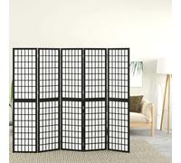Paravent noir 200 x 170 cm en bois de sapin massif et papier de riz | Pliable et peu encombrant, style Shoji japonais, brise-vue, bois de sapin massif, riz