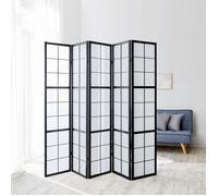 Paravent noir Shoji en 5 panneaux - Cloison en bois recouverte de papier de riz blanc