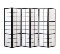 Paravent noir Shoji en papier de riz blanc | 6 panneaux | Bois | Cloison de séparation, paravent, brise-vue