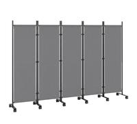 Paravent - Outsunny - pliant, 5 panneaux, 12 roulettes, clips de connexion - acier, polyester - 252x40x170cm - gris foncé