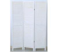 Paravent persienne de 3 pans en Bois, Coloris Blanc lasuré Effet brocante- Dim : H170 x L120cm - PEGANE -