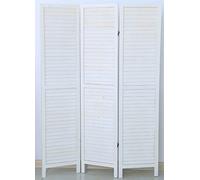 Paravent persienne de 3 pans en Bois, Coloris Blanc lasuré Effet brocante- Dim : H170 x L120cm - PEGANE -