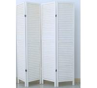 PEGANE Paravent persienne de 4 pans en Bois, Coloris Blanc lasuré Effet brocante- Dim : H170 x L160cm