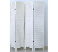 Paravent persienne de 4 pans en bois effet brocante, coloris blanc lasuré - Dim : H170 x L160cm