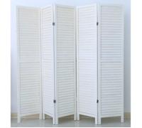 PEGANE Paravent persienne de 5 pans en Bois, Coloris Blanc. Effet brocante - Dim : H170 x L200cm