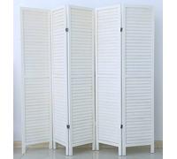 Paravent persienne de 5 pans en Bois, Coloris Blanc. Effet brocante - Dim : H170 x L200cm - PEGANE -