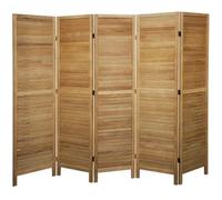 Paravent persienne de 5 pans en bois, coloris brun clair - Dim : H170 x L200cm
