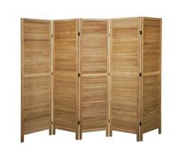 Paravent persienne de 5 pans en bois, coloris brun clair - Hauteur 170 x Longueur 200 cm