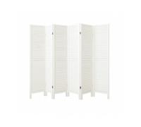 Paravent persienne de 6 pans en bois - Blanc lasuré effet brocante - H170 x L240 cm