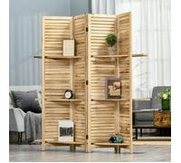 Paravent persienne en bois séparateur de pièce pliable 4 panneaux avec 3 étagères 162 x 170 cm coloris bois naturel |
