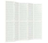 Paravent pliable 5 panneaux 200 x 170 cm Blanc | Bois d'épicéa massif, papier de riz Shoji, design japonais, pliable, intimité diffuse