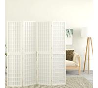 Paravent pliable de style japonais 4 pièces - 160 x 170 cm - Blanc - Paravent brise-vue - Avec papier de riz Shoji et bois de sapin massif - Pour salon, chambre à coucher, bureau