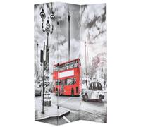 Paravent pliable en 3 parties - 120 x 170 cm - Bus londonien - Impression photo en noir et blanc - Cadre en bois pour l'intimité et le partage des pièces
