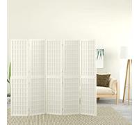 Paravent pliable Shoji Design japonais 200 x 170 cm Blanc 5 pièces Séparateur de pièce en bois de sapin massif avec papier de riz translucide pour l'intimité et le naturel