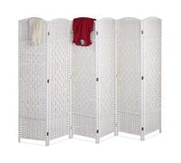 Paravent Relaxdays, H x L : 170 x 240 cm, paravent pliable, paravent à 6 panneaux, bois et corde en papier, blanc