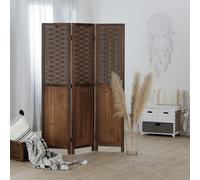Paravent séparateur de pièce 3 panneaux bois marron rotin cloison Homestyle4u