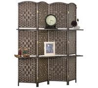 Paravent séparateur de pièce 4 panneaux pliables dim. 160L x 170H cm - 2 étagères - bois fibre papier brun