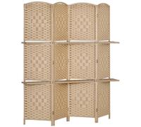 Paravent séparateur de pièce 4 panneaux pliables dim. 160L x 170H cm - 2 étagères - bois fibre papier naturel