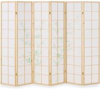 Paravent Séparateur de Pièce 6 Parties Shoji Cloison en Bois Motif Bambou Naturelle Ècran de Confidentialité