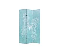Paravent séparateur de pièce cloison de séparation décoration meuble pliable 120 cm papillon bleu