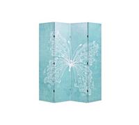 Paravent séparateur de pièce cloison de séparation décoration meuble pliable 160 cm papillon bleu