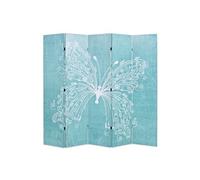 Paravent séparateur de pièce cloison de séparation décoration meuble pliable 200 cm papillon bleu