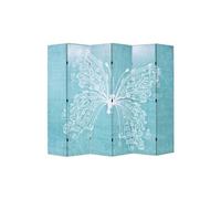 Paravent séparateur de pièce cloison de séparation décoration meuble pliable 228 cm papillon bleu