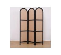 Paravent, séparateur de pièce en cannage et bois avec 3 pans coloris noir et beige - Hauteur 170 x longueur 120 cm - -