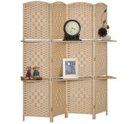 Paravent séparateur de pièce HOMCOM 4 panneaux 160 x170 cm 2 étagères, pliable, en bois pour le bureau, salon, chambre, naturel
