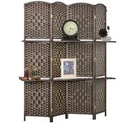 Paravent séparateur de pièce HOMCOM 4 panneaux 160 x170 cm avec 2 étagères, pliable, en bois pour le bureau, salon, chambre, marron