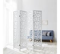 Paravent Séparateur Interieur Diviseur 4 Pan Cloison en Bois Blanc Homestyle4u