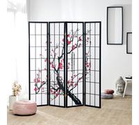 4 pan Pliante modèle de cloison - cloison Bois Shoji en Noir avec des Fleurs de Cerisier - Salle écran