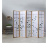 Paravent Séparateur Interieur Diviseur 5 Pan Cloison en Bois Bambou Homestyle4u