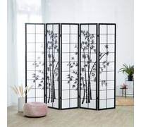 Homestyle4u 5 pan Pliante modèle de cloison - cloison Bois Shoji en Noir avec du Bambou - Salle écran