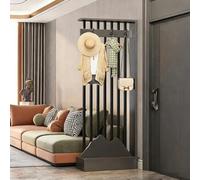 Paravent séparateur Mural en Bois avec Porte-Manteaux Diviseur d’entrée Moderne autoportant,décoration d’entrée en Lattes de Bois,séparation d’Espace,tuyaux en Acier(Gray+Black,68cm/26.8in)