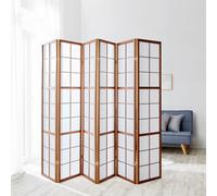 Paravent Shoji 6 Panneaux Bois Brun 264x175 cm Séparateur Pliable Homestyle4u