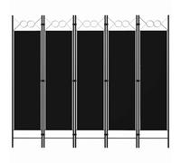 vidaXL Cloison de séparation 5 panneaux Paravent – Noir 200 x 180 cm
