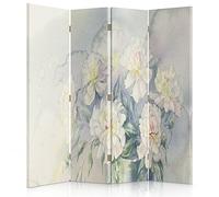 Paravent Toile déco Fleurs Image 1 Face 4 pans Blanc 145x150 cm