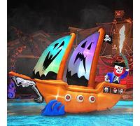 PARAYOYO 320CM de Long Gonflable d'halloween Bateau Pirate pour extérieur. 5 LED intégrées et 4 lumières RVB pour Gonflable Halloween Exterieur