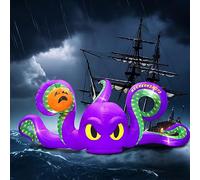 PARAYOYO 360cm Pieuvre Gonflable géante Violette pour Halloween, Citrouille, avec 7 lumières LED intégrées, pour fêtes d'halloween, en Plein air, Cour, Jardin, pelouse décoration