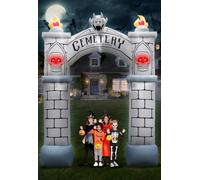 PARAYOYO Arche gonflable de cimetière hanté pour Halloween, décorations d'extérieur gonflables intégrées, 9 LED blanches lumineuses et 4 LED rouges gonflables pour cimetière - 3 m