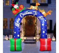 PARAYOYO Père Noël Gonflable de 2,7 m Chevauchant Un Renne Avec Arche Cadeau, Décoration Extérieure de Noël