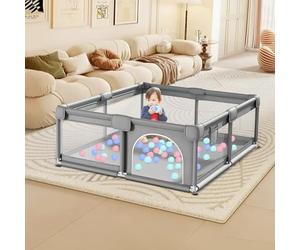 Parc à balles pour bébé de qualité supérieure avec côtés en maille, cadre en acier inoxydable, base antidérapante, 50 balles colorées, cerceau à balles, anneaux de traction, gris (1,2 x 1,8 m)