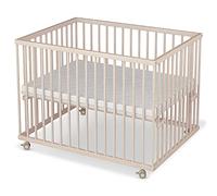 Parc à bébé Sämann® 75x100 cm avec matelas, testé TÜV 2020, réglable en hauteur en continu, parc à bébé, hêtre, roulettes caoutchoutées, nature