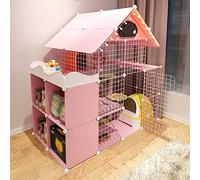 Parc à Chat à 3 Niveaux avec Cage de Jeu, Niche, Cage et abri pour Petits Animaux, avec étagère de Rangement, verrou renforcé, nid, hamac, gamelle et bac à litière (Couleur : P (Pin)
