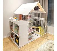 Parc à Chat à 3 Niveaux avec Cage de Jeu, Niche, chenil et litière pour Petits Animaux. Comprend Un Support de Rangement, Un verrou renforcé, Un nid, Un hamac, Une gamelle et Un bac à litière. (C