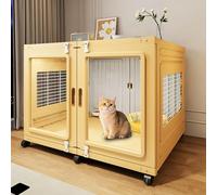 Parc À Chat Grande Cage Ventilation Latérale Grillage roulettes Double Porte Grand Espace d'exercice Idéal for 1 À 2 Chats Et Petits Animaux Fer Et Polypropylène(Yellow,80 * 60 * 63cm)