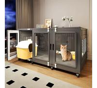 Parc À Chat Grande Cage Ventilation Latérale Grillage roulettes Double Porte Grand Espace d'exercice Idéal for 1 À 2 Chats Et Petits Animaux Fer Et Polypropylène(Gray,120 * 60 * 63cm)